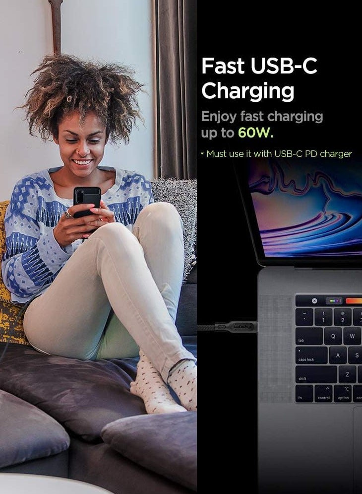 Spigen DuraSync 60W USB C to USB C Cable with PD Power Delivery [1.5meter] [Premium Cotton Braided] Fast Type-C Charging Cable - Black - Image 4