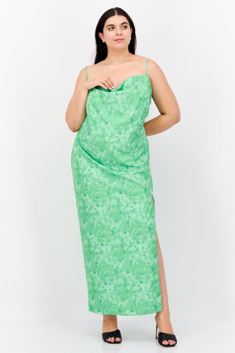 PRETTY LAVISH Women Curve Floral Print Midi Dress, Green - Image 1