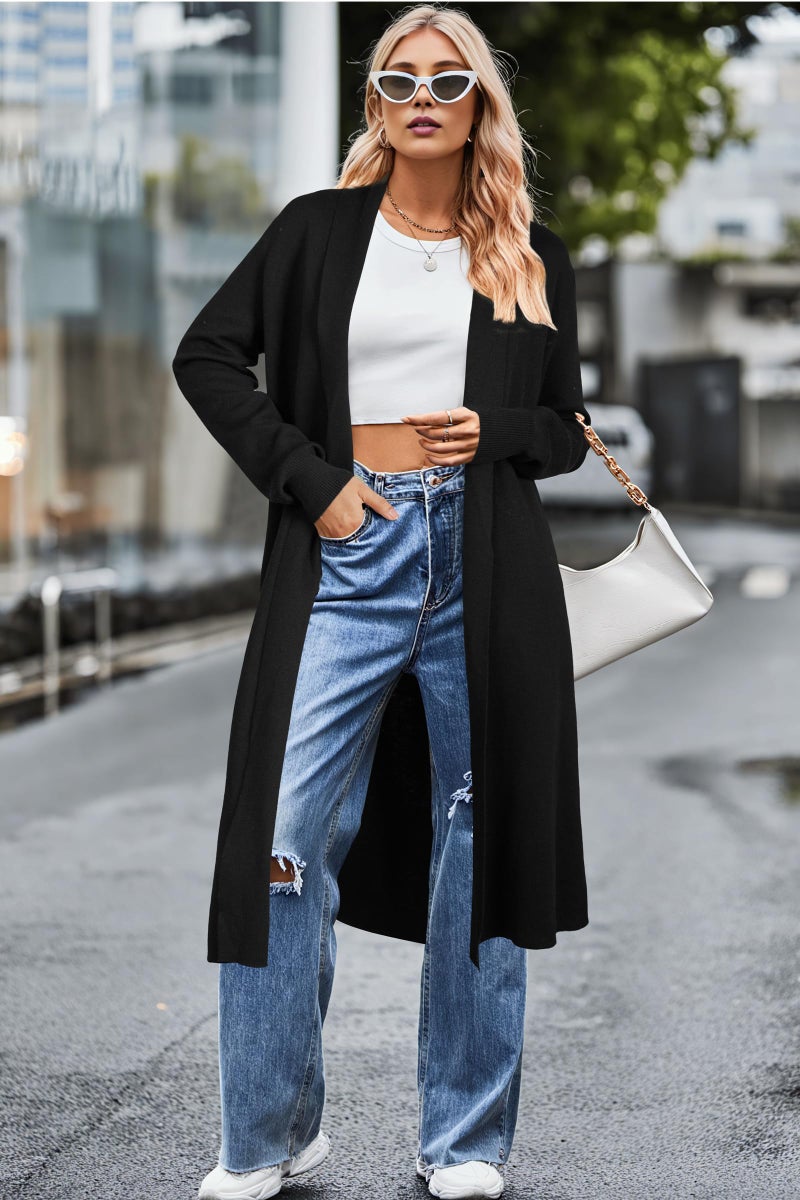 OUGES Women's Long Cardigan Wool Blend Oversized Sweaters Knit Open Front Business Casual Fall Outfits for 2026 Trendy Winter Coatigan Lightweight Coats Jacket Wear to Work with Pocket(Black,XL) - Image 5