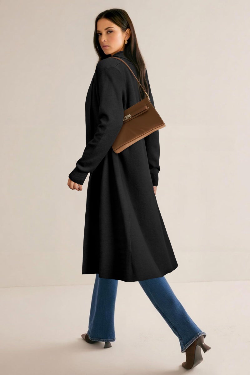 OUGES Women's Long Cardigan Wool Blend Oversized Sweaters Knit Open Front Business Casual Fall Outfits for 2026 Trendy Winter Coatigan Lightweight Coats Jacket Wear to Work with Pocket(Black,XL) - Image 4