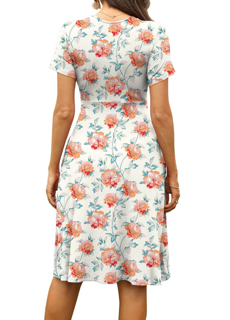 WEACZZY Summer Dresses for Women 2025 Vacation Sundress Floral Fit and Flare Spring Dress,Peony Beige,L - Image 4
