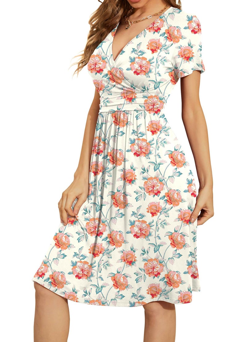 WEACZZY Summer Dresses for Women 2025 Vacation Sundress Floral Fit and Flare Spring Dress,Peony Beige,L - Image 2