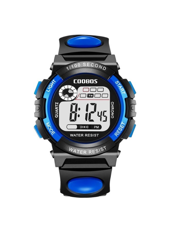COOBOS Kids Water Resistant Rubber Digital Watch Black/Blue - Image 1