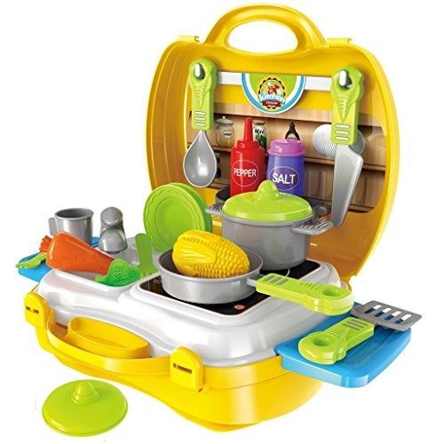 Toyshine Plastic Luxury Kitchen Set Cooking Toy with Briefcase and Accessories for Kids (Yellow) - Image 1