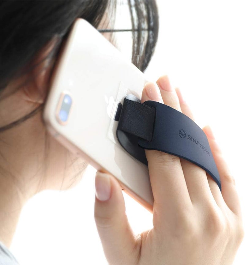 Sinjimoru Phone Grip with Silicone Band – Comfortable One-Hand Holder & Kickstand for Smartphones, Tablets, and eReaders for iPhone, Android, and Kindle Sinji Grip Silicone Black - Image 3