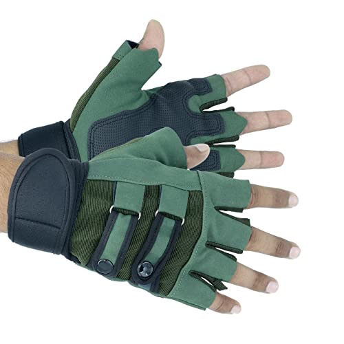 ZaySoo Tactical Half Finger Gloves for Riding, Sports, Hiking, Cycling, Travelling, Camping, Outdoor #1 Rated Sports, Fitness & Outdoors (Green Free Size) - Image 1