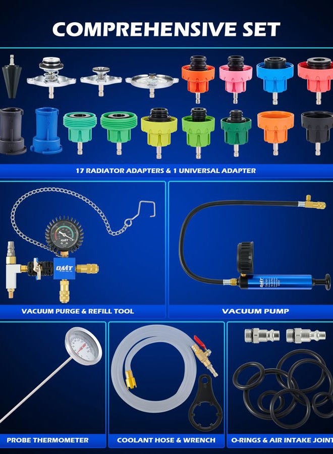 Orion Motor Tech Coolant Pressure Tester Kit, 26pc Coolant Vacuum Refill Kit with 18 Radiator Adapters, Radiator Cooling System Pressure Tester & Filler Kit with Vacuum Pump Vacuum Purge & Refill Tool - Image 3