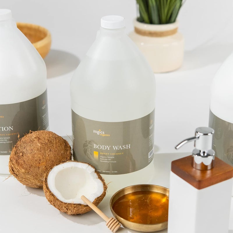 Zogics Organics Body Wash Moisturizing Body Wash for Men and Women PlantBased Formula Made with Essential Oils Great as Body Wash Refill in Facilities Honey Coconut Scent 1 Gallon - Image 2