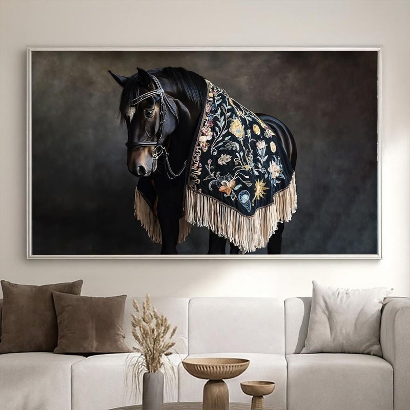 ماركتنا لوحة قماشية بتصميم خيل مع برواز مجوف مقاس (70×50) قطعة واحدة - Image 1