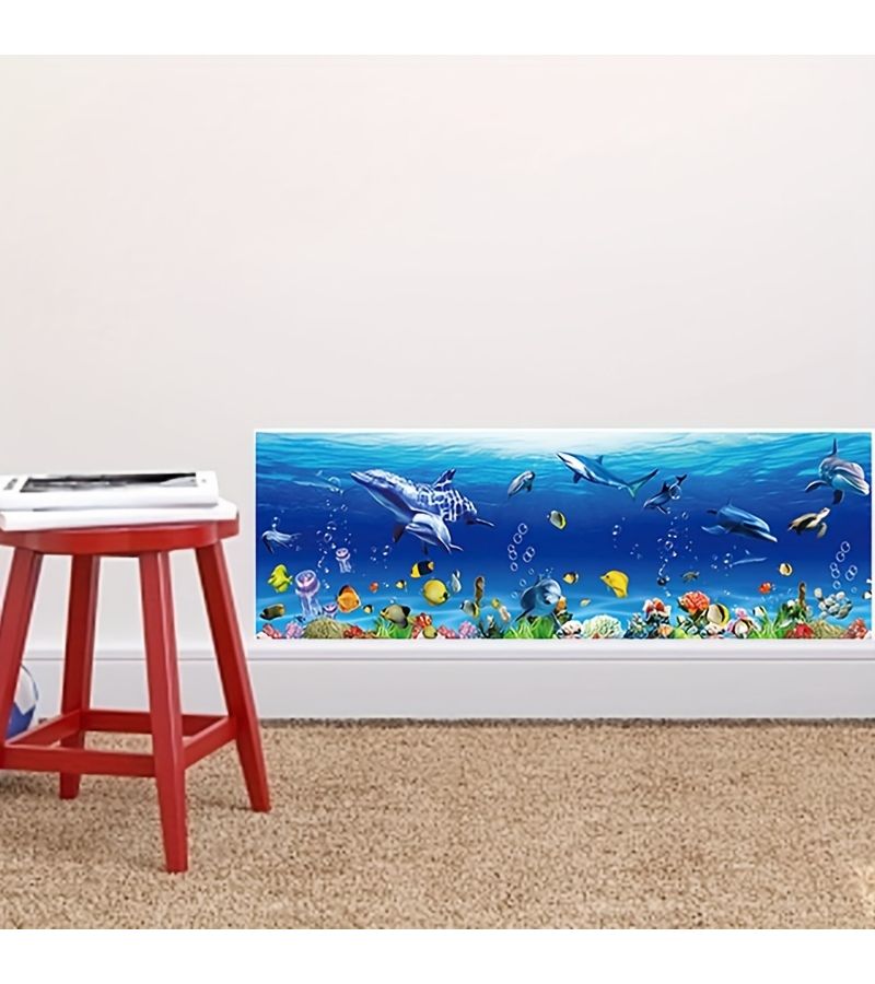 Blue Removable PVC Wall Stickers 9.84x27.56in Fish Tank Decor for Bedroom Living Room Study - Image 2