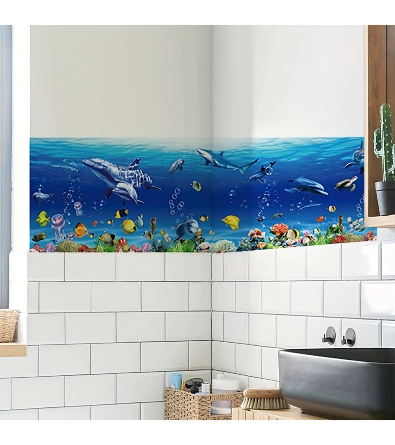 Blue Removable PVC Wall Stickers 9.84x27.56in Fish Tank Decor for Bedroom Living Room Study - Image 3