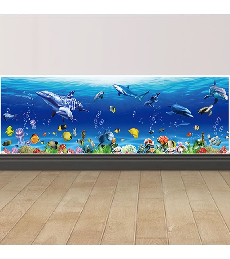 Blue Removable PVC Wall Stickers 9.84x27.56in Fish Tank Decor for Bedroom Living Room Study - Image 1