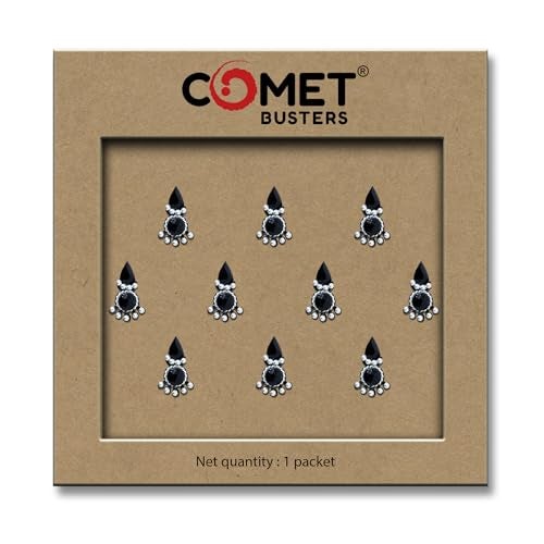 Comet Busters Black Fancy Bindis With Silver Beads (BV759) - Image 5