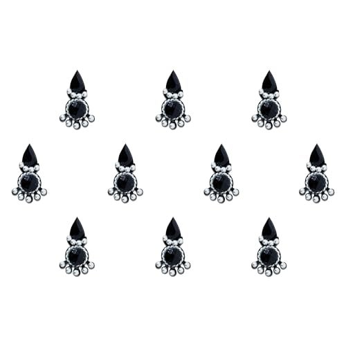 Comet Busters Black Fancy Bindis With Silver Beads (BV759) - Image 1