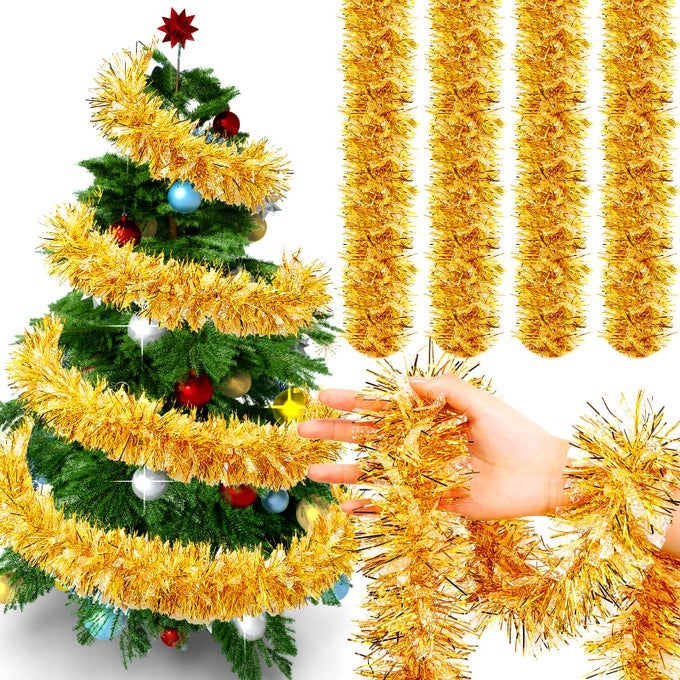 40 FEET CHRISTMAS TINSEL GARLAND METALLIC FOIL TWIST TINSEL GARLAND DECORATION FOR CHRISTMAS TREE WEDDING BIRTHDAY AND PARTY HANGING DECORATIONSGOLD