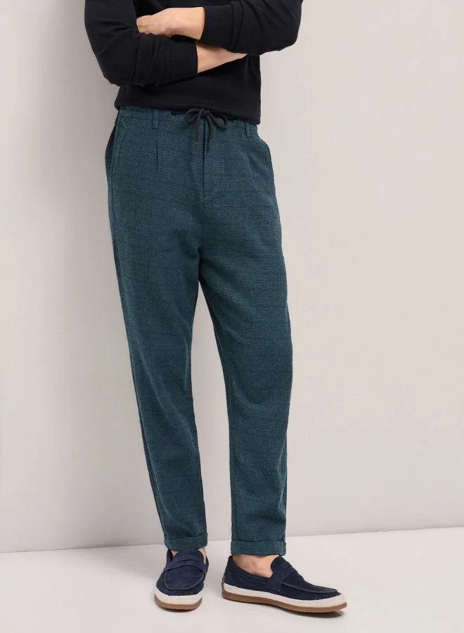 THE BEAR HOUSE Men's Teal Self Design Tapered Fit Elasticated Waist Casual Trouser Versatile Office and Travel Pants Comfortable Fit for Everyday Use Easy to Style Bottomwear for Work Weekend and Outings