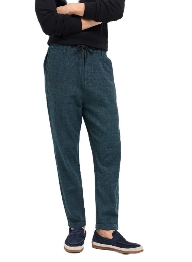 The Bear House  Men's Teal Self Design Tapered Fit Elasticated Waist Casual Trouser Versatile Office and Travel Pants Comfortable Fit for Everyday Use Easy to Style Bottomwear for Work Weekend and Outings for Men | Best Price UAE