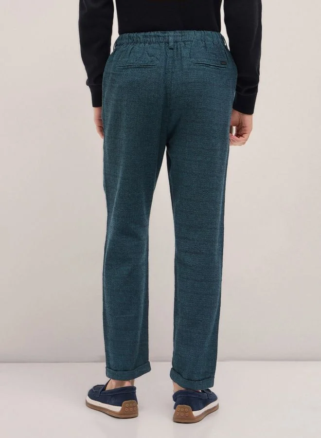 The Bear House  Men's Teal Self Design Tapered Fit Elasticated Waist Casual Trouser Versatile Office and Travel Pants Comfortable Fit for Everyday Use Easy to Style Bottomwear for Work Weekend and Outings for Men | Best Price UAE