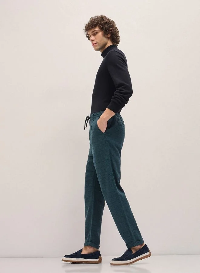 The Bear House  Men's Teal Self Design Tapered Fit Elasticated Waist Casual Trouser Versatile Office and Travel Pants Comfortable Fit for Everyday Use Easy to Style Bottomwear for Work Weekend and Outings for Men | Best Price UAE