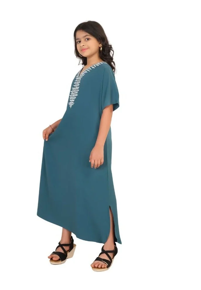 Artemea  SOFT SHINY SATIN FINISH HAND EMBROIDERED S/SLV JALABIYA for Women | Best Price UAE