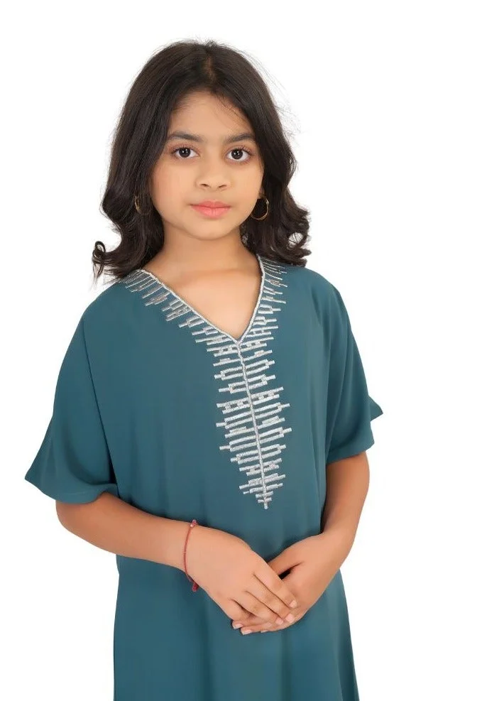 Artemea  SOFT SHINY SATIN FINISH HAND EMBROIDERED S/SLV JALABIYA for Women | Best Price UAE