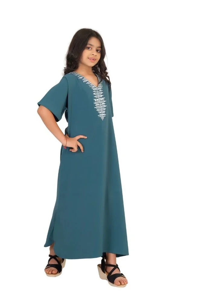 Artemea  SOFT SHINY SATIN FINISH HAND EMBROIDERED S/SLV JALABIYA for Women | Best Price UAE