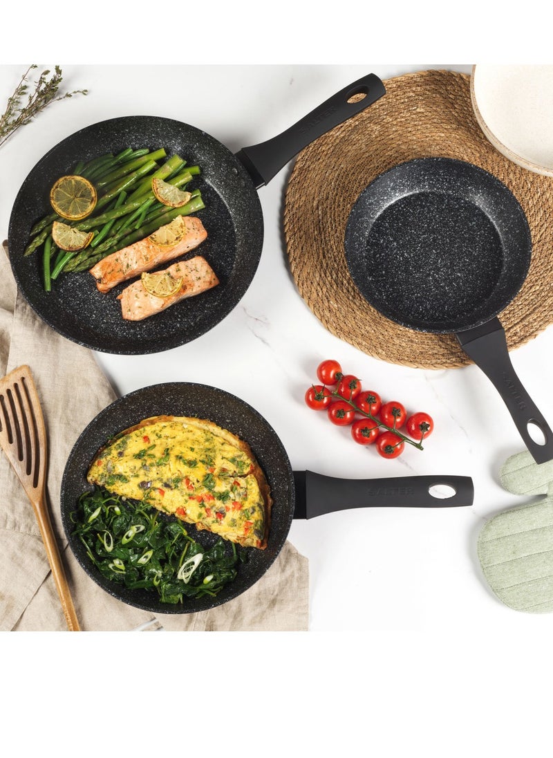 Salter - SALTER MEGASTONE 28CM FRYPAN: Ideal for Everyday Cooking, Perfect for Family Meals  and Metal Utensil Safe, Silver - Image 1
