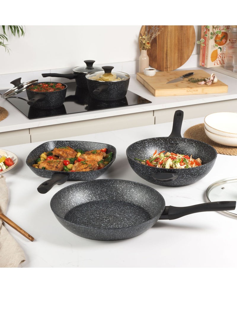 Salter - SALTER MEGASTONE 28CM FRYPAN: Ideal for Everyday Cooking, Perfect for Family Meals  and Metal Utensil Safe, Silver - Image 1