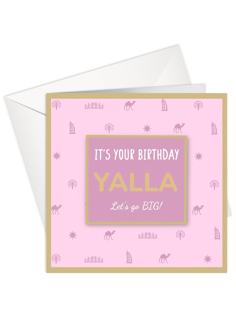 Share the Love - YALLA It's Your Birthday - Pink Gold Foil Greeting Card - Image 1