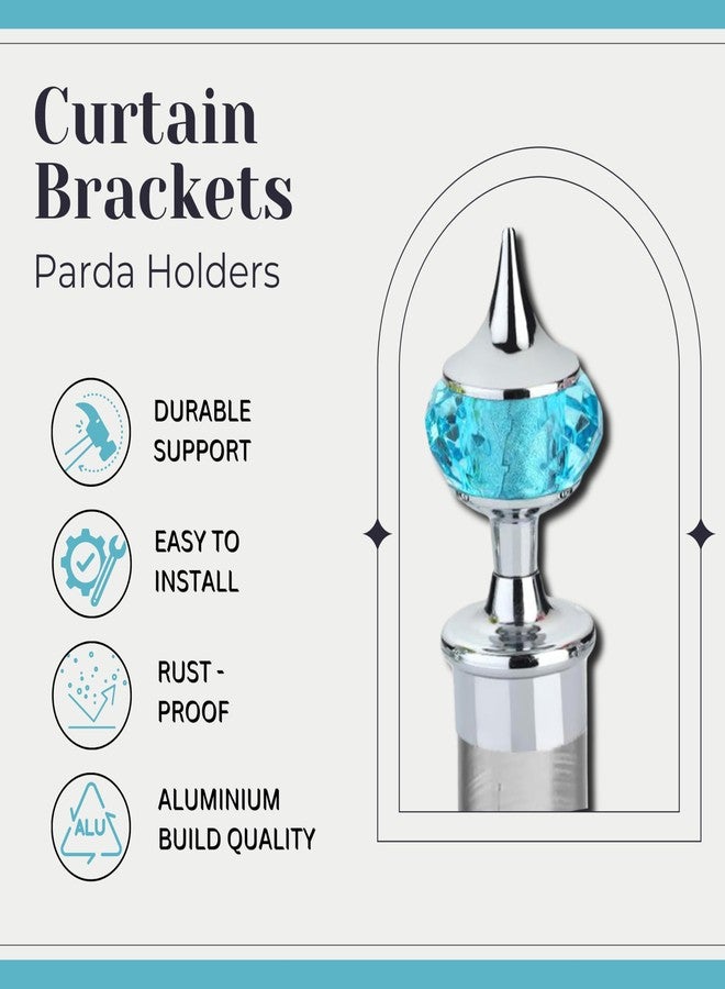 GLOXY Single Diamond Aluminum Curtain Holder with Brackets Full Set with Support Fittings Designer 1 Inch Rod Pocket Finials for Door & Window(Silver Mix Sky Blue,Set of 6) - Image 2