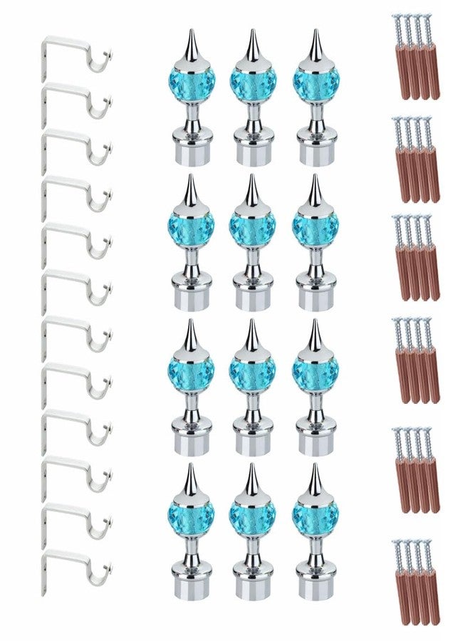 GLOXY Single Diamond Aluminum Curtain Holder with Brackets Full Set with Support Fittings Designer 1 Inch Rod Pocket Finials for Door & Window(Silver Mix Sky Blue,Set of 6) - Image 1