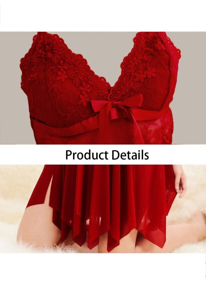 Women Soft Lingerie Underwear And Pajamas Dress Set Wine Red - Image 2