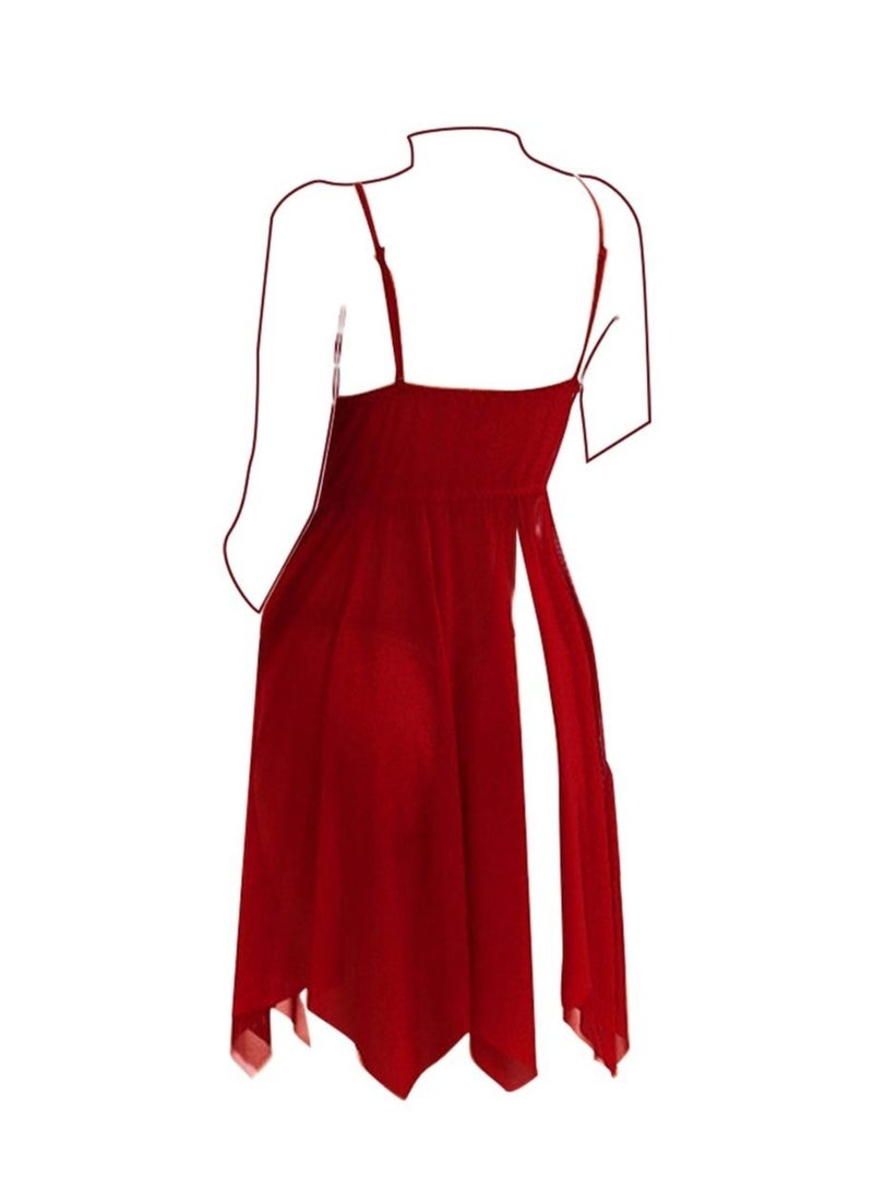 Women Soft Lingerie Underwear And Pajamas Dress Set Wine Red - Image 3