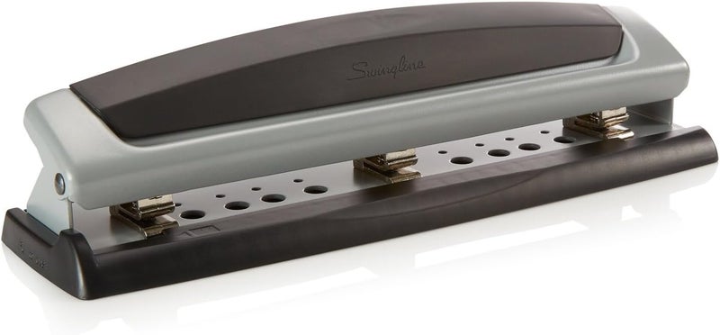 Swingline 3 Hole Punch,10 Sheet Capacity Three Hole Puncher 3 Ring,Adjustable 2-3-Hole Paper Punch,Precision Pro,Black & Silver (74037),(Pack of 12) - Image 1