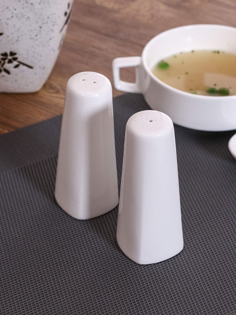 Clay Craft Basics Cruet Set/Salt and Pepper Shaker, Tower Look, White Ceramic, 2 Pcs - Image 1