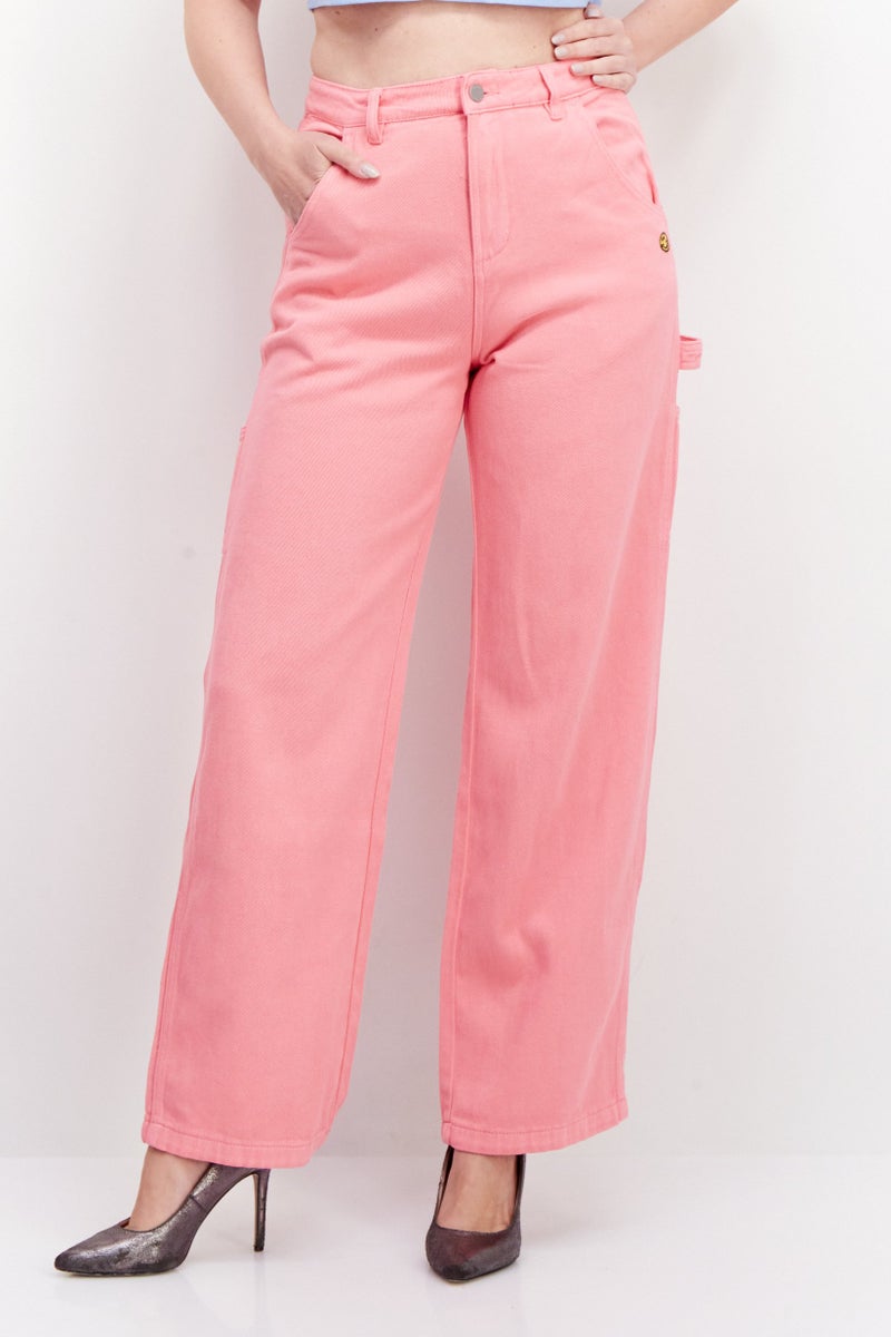 Misfit Women Regular Fit Embroidered Straight Pant, Candy Pink  - Image 1