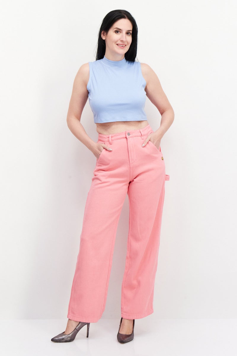 Misfit Women Regular Fit Embroidered Straight Pant, Candy Pink  - Image 3