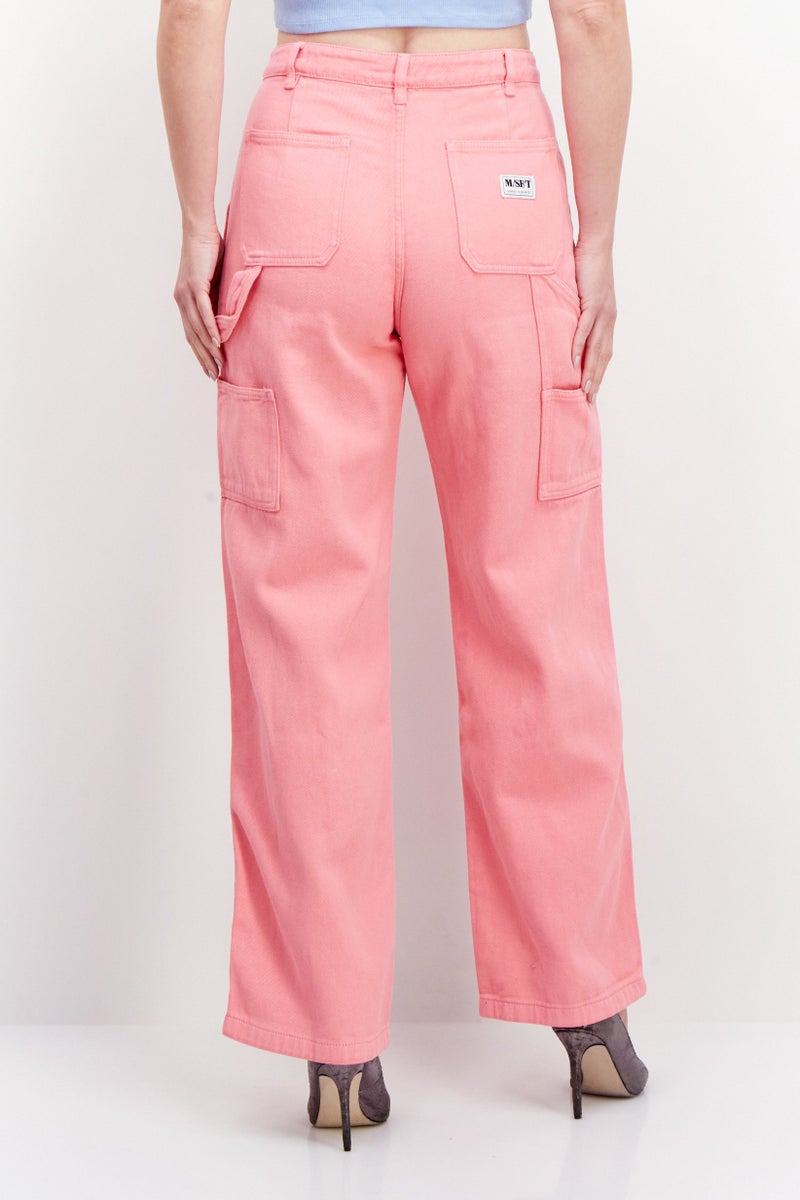 Misfit Women Regular Fit Embroidered Straight Pant, Candy Pink  - Image 2