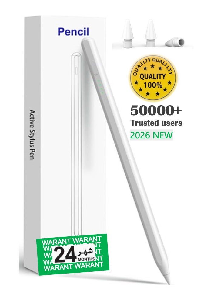 ZAVVY iPad Stylus Pen Smart Pencil Compatible with iPad 2018–2026 (Supports 11th Gen, iPad A16, 10th, 9th, 8th, 7th, 6th, iPad Pro, iPad Air, iPad Mini) – Palm Rejection, -Smooth & Precise Writing – Fast Charging USB-C – Long Battery Life – Includes 2 Extra Tips – iPad Only (Not Compatible with Android Devices like Huawei & Honor) - Image 1