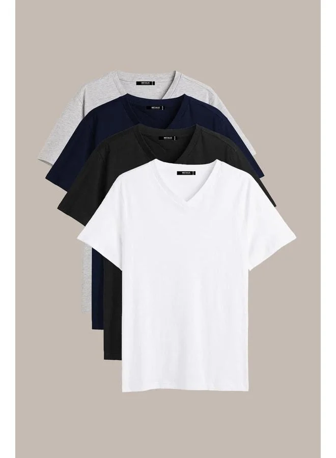 Men’s Multicolored Regular Fit Comfortable Cut V-Neck 4-Pack Basic T-Shirt Set