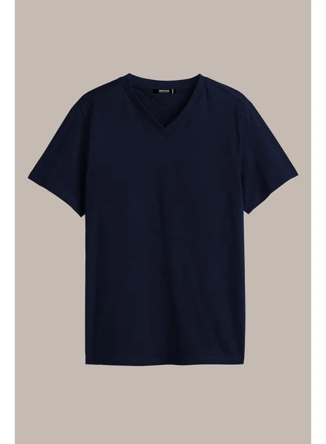Mmetalic  Men’s Multicolored Regular Fit Comfortable Cut V-Neck 4-Pack Basic T-Shirt Set for Men | Best Price UAE