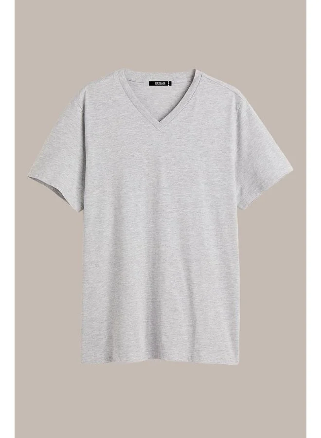 Mmetalic  Men’s Multicolored Regular Fit Comfortable Cut V-Neck 4-Pack Basic T-Shirt Set for Men | Best Price UAE