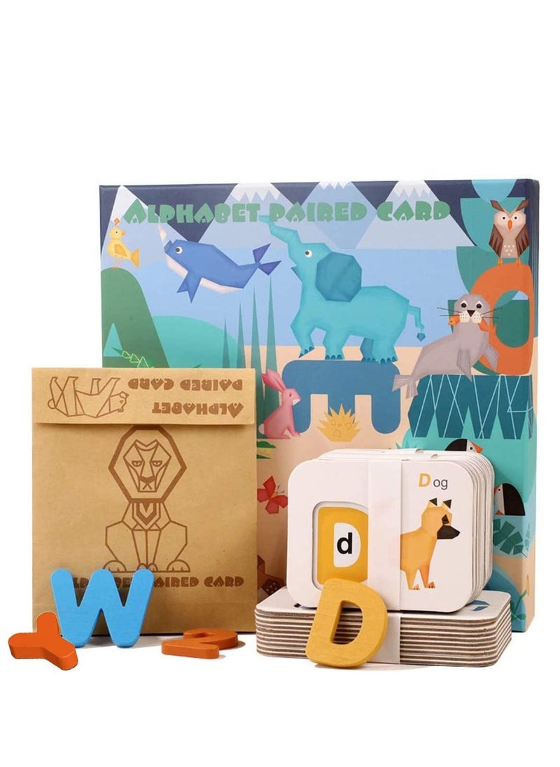 Cordova 46-Pcs  Set Alphabet Number Animal Matching Flash Cards with ABC Wooden Block Preschool  - Image 1