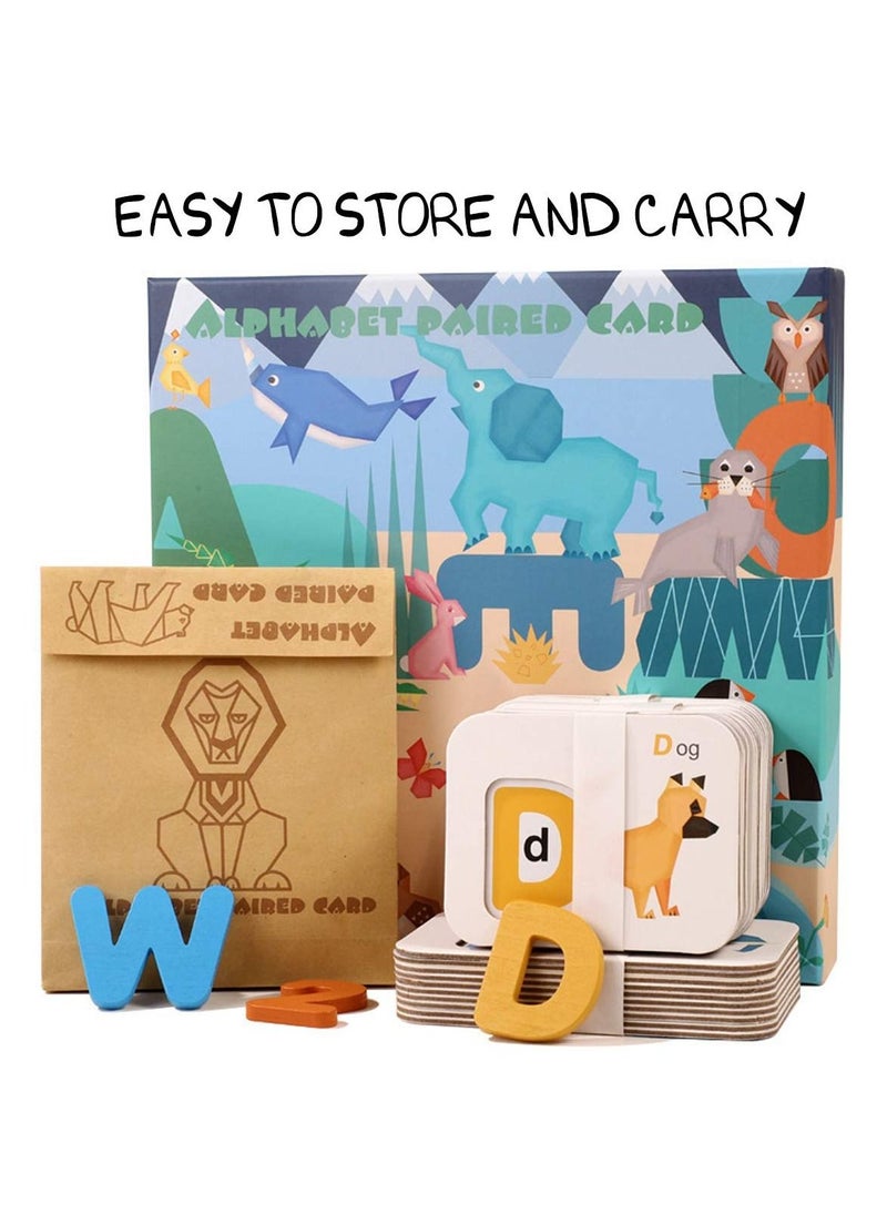 46-Pcs  Set Alphabet Number Animal Matching Flash Cards with ABC Wooden Block Preschool