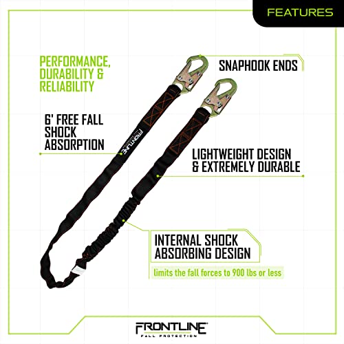 FRONTLINE FALL PROTECTION Internal 6' Shock Absorbing Single Leg Lanyard | ANSI & OSHA Compliant - Image 3