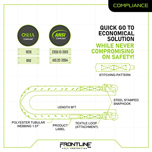 FRONTLINE FALL PROTECTION Internal 6' Shock Absorbing Single Leg Lanyard | ANSI & OSHA Compliant - Image 5
