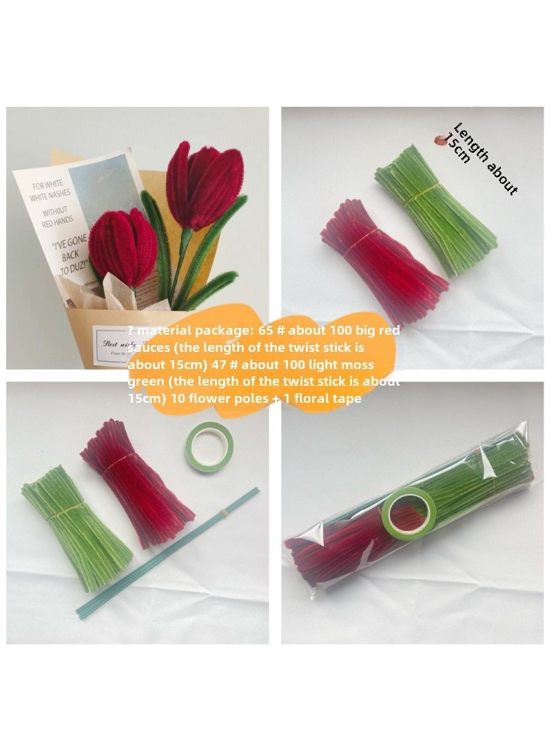 Arabest Colorful DIY Twisting Bar Tulip Bouquet Toy Kit 65# sauce red-two-color suit-material as shown in the figure