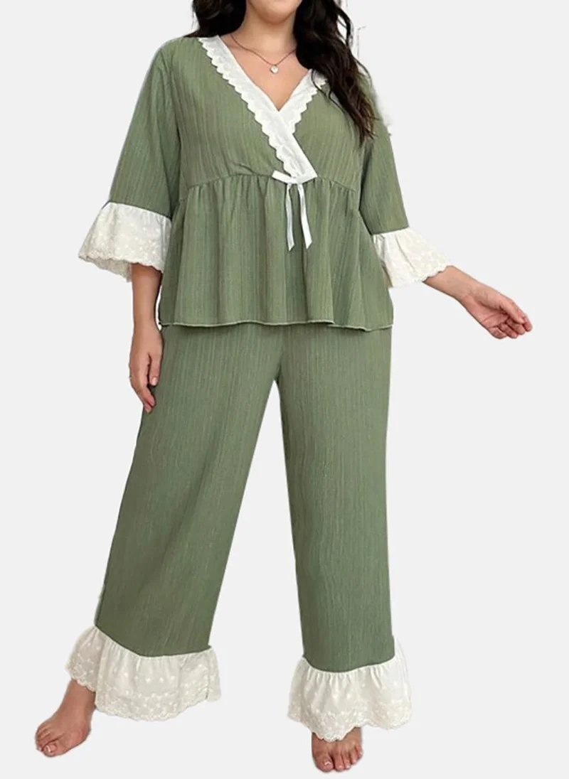 YUNIQEE Olive Solid Pyjamas & Top