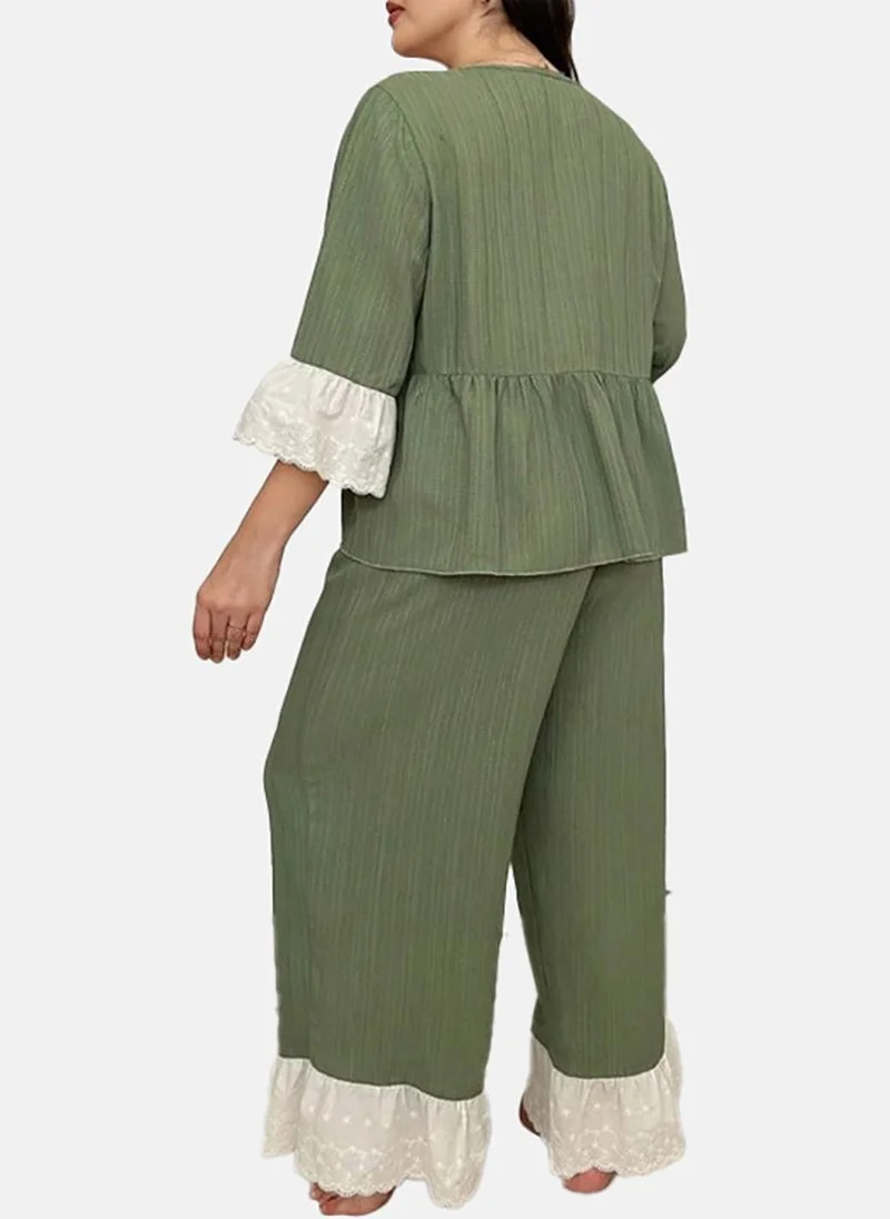 YUNIQEE Olive Solid Pyjamas & Top
