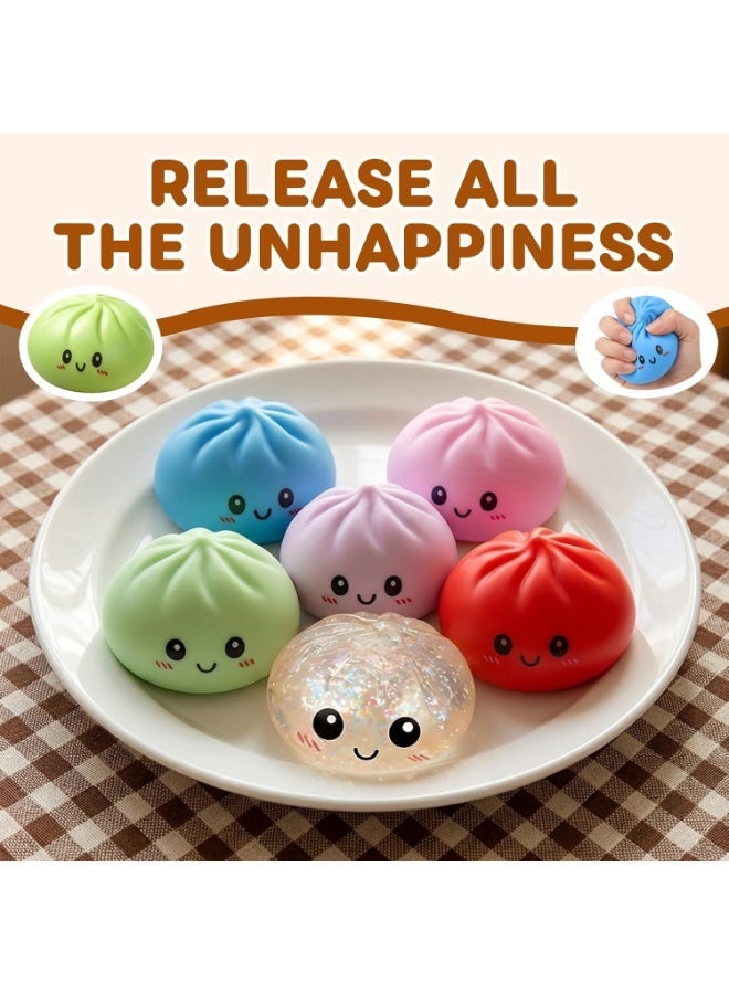 GIOIO Dumpling Squishies Toy, Giant Glitter Dumpling, Colorful Steamed Bun Stress Balls Fidget Sensory Toy,Squeeze Dough Ball Stress Relief Hand Toys with Food Steamer Stretchy Desk Toys - Image 3